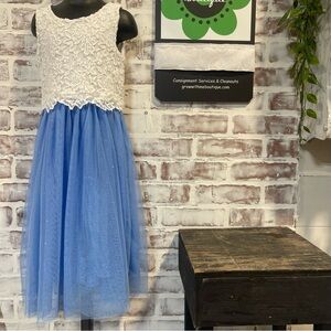 btween White Lace and Blue Tulle Kids Dress kids size 7